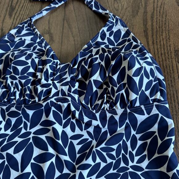 Lands End Women Black White Leaf Floral Halter Tankini Swim Suit Top Size 14 DDD - Picture 3 of 7